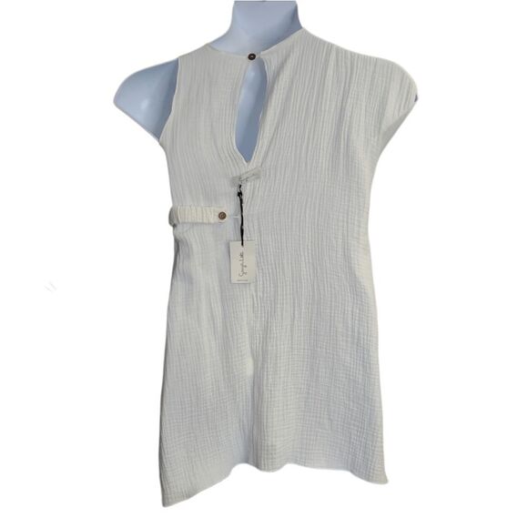 NEW Gaya Lab white gauze asymmetrical cinch side tunic top unisex 6 - Picture 4 of 12